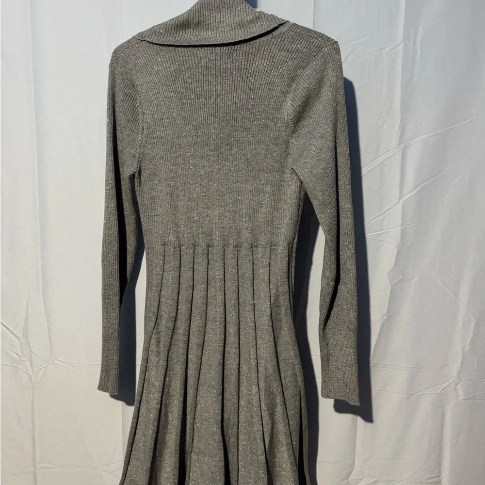 Calvin Klein Silver Knit long Sleeve Turtleneck Sweater Dress Size XL - Picture 5 of 6